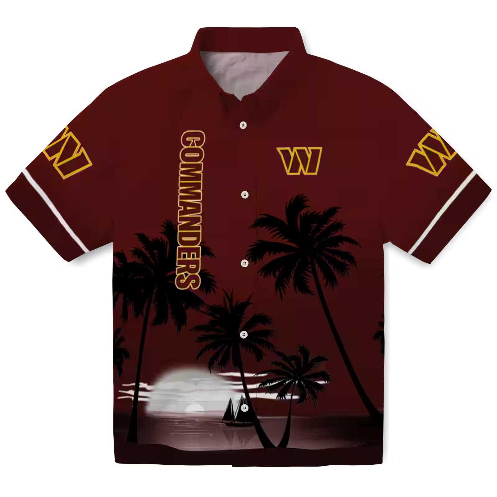 Washington Commanders Beach Sunset Burgundy Black Hawaiian Shirt