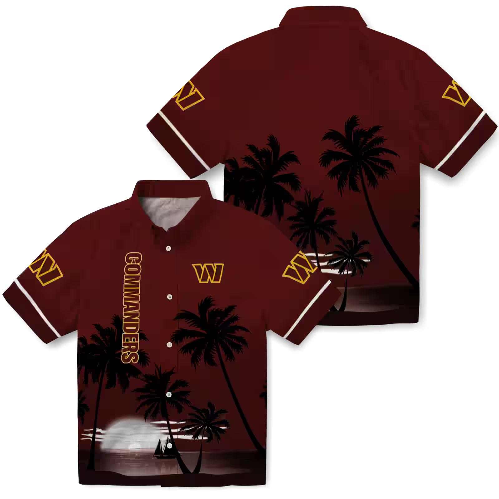 washington commanders beach sunset burgundy black hawaiian shirt high quality