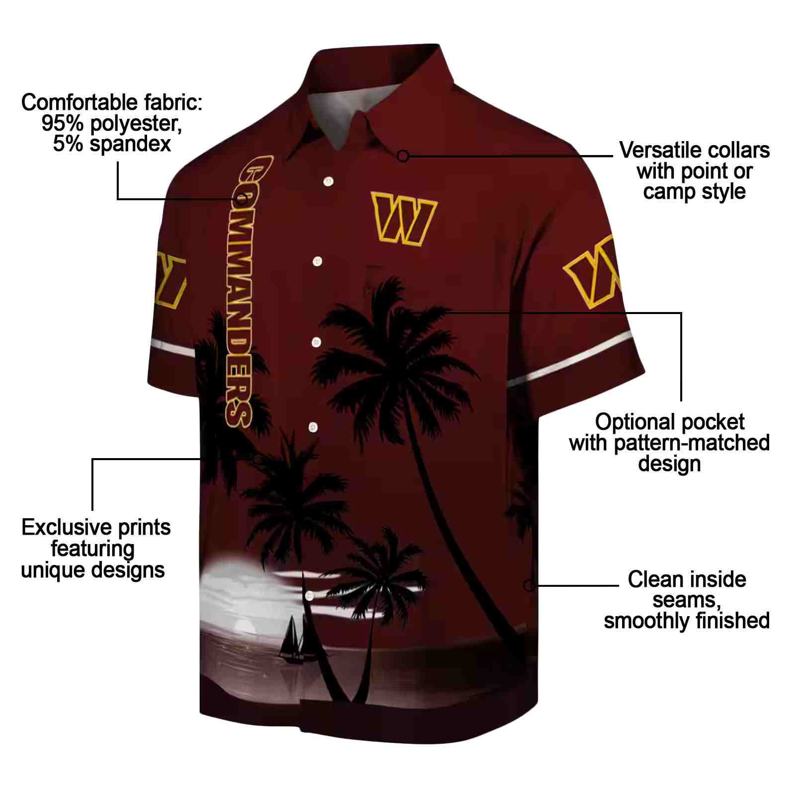 washington commanders beach sunset burgundy black hawaiian shirt new arrival