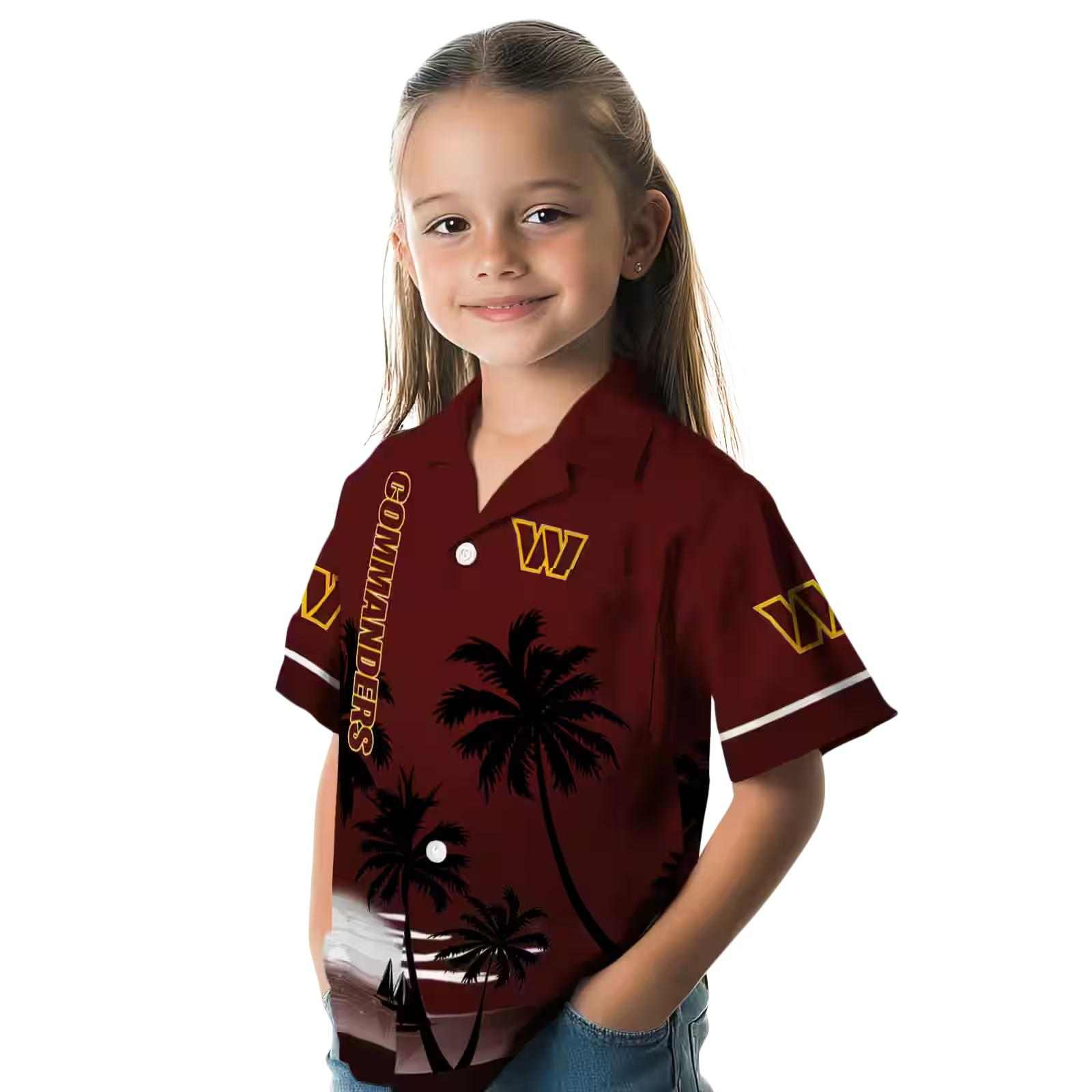 washington commanders beach sunset burgundy black hawaiian shirt premium grade