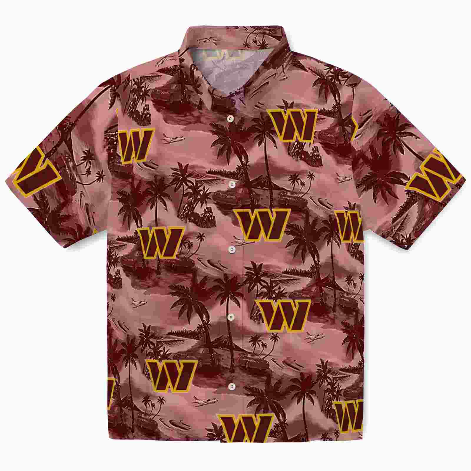 Washington Commanders Coastal Palms Burgundy Hawaiian Shirt