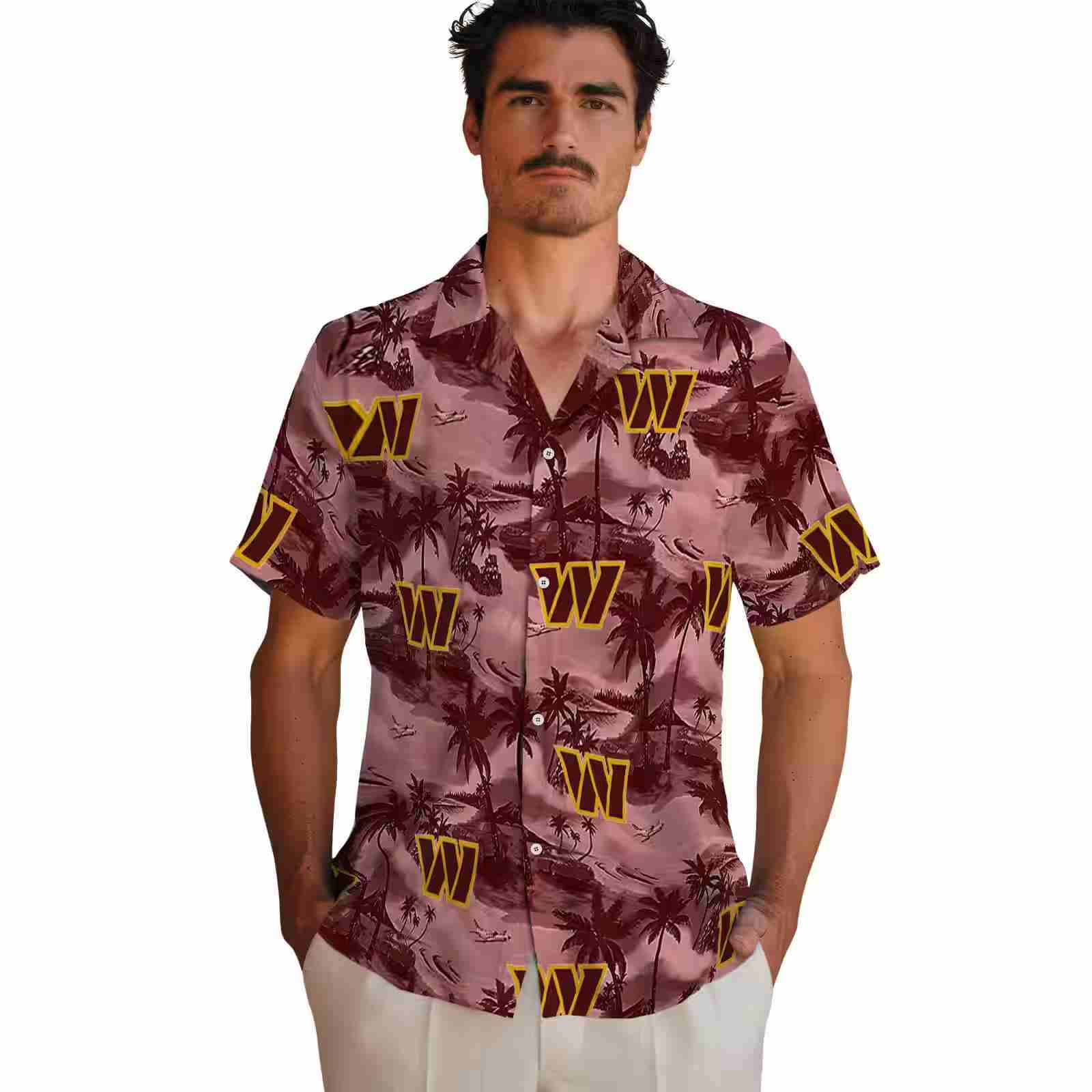 washington commanders coastal palms burgundy hawaiian shirt fashion forward