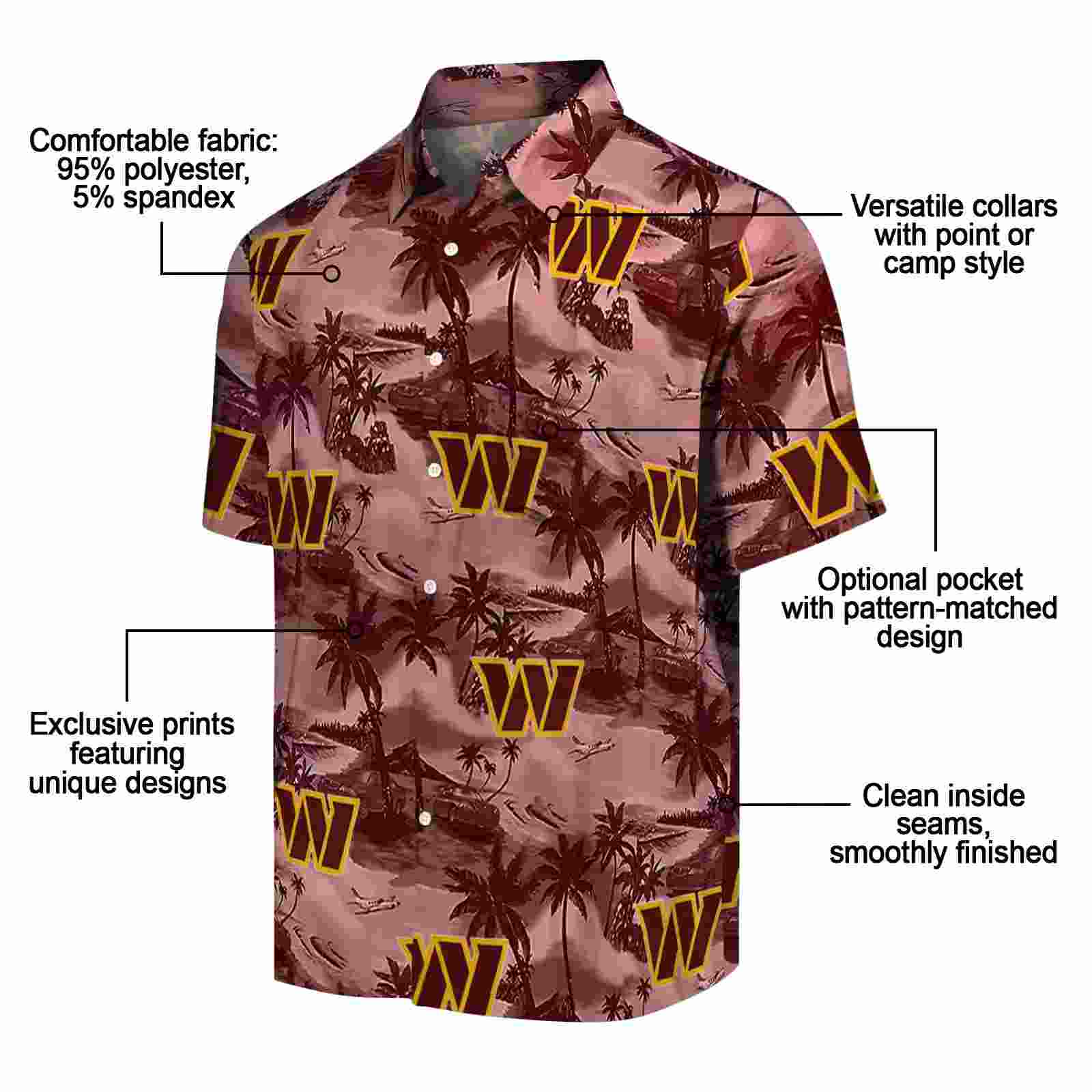 washington commanders coastal palms burgundy hawaiian shirt new arrival