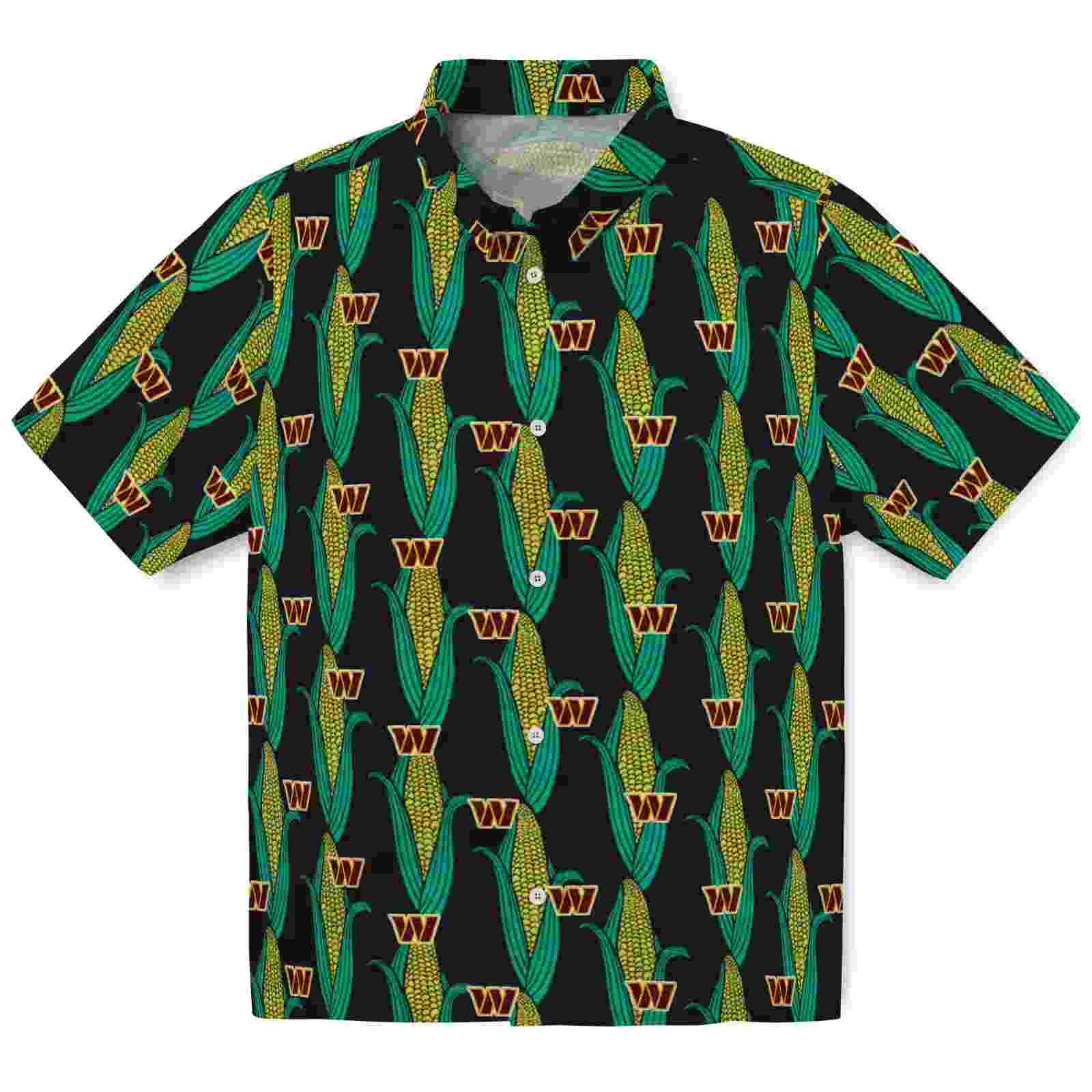 Washington Commanders Corn Motifs Black Green Hawaiian Shirt