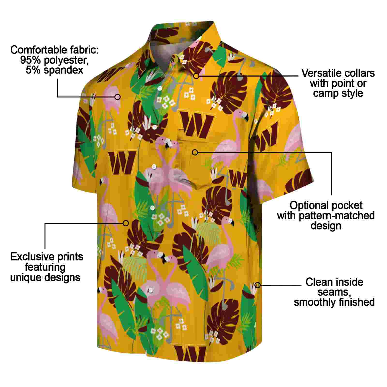 washington commanders flamingo foliage burgundy green hawaiian shirt new arrival