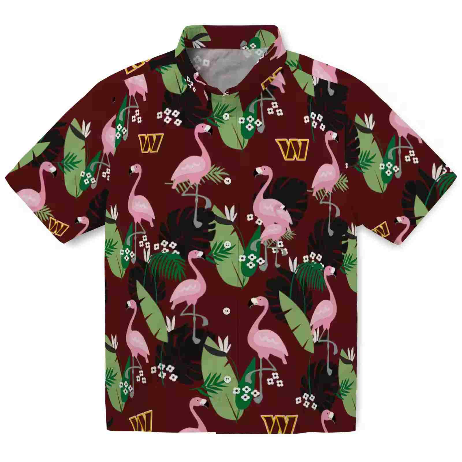 washington commanders flamingo leaf motif burgundy hawaiian shirt best selling