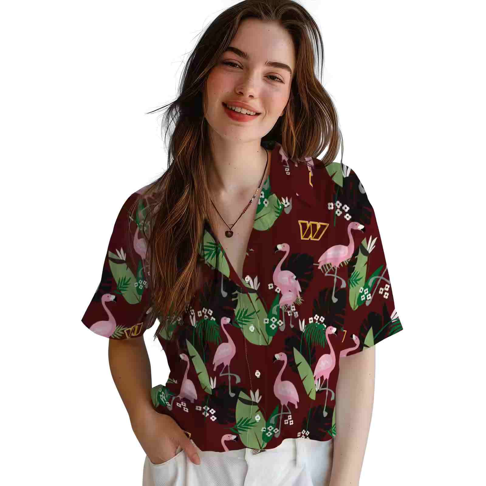 washington commanders flamingo leaf motif burgundy hawaiian shirt latest model