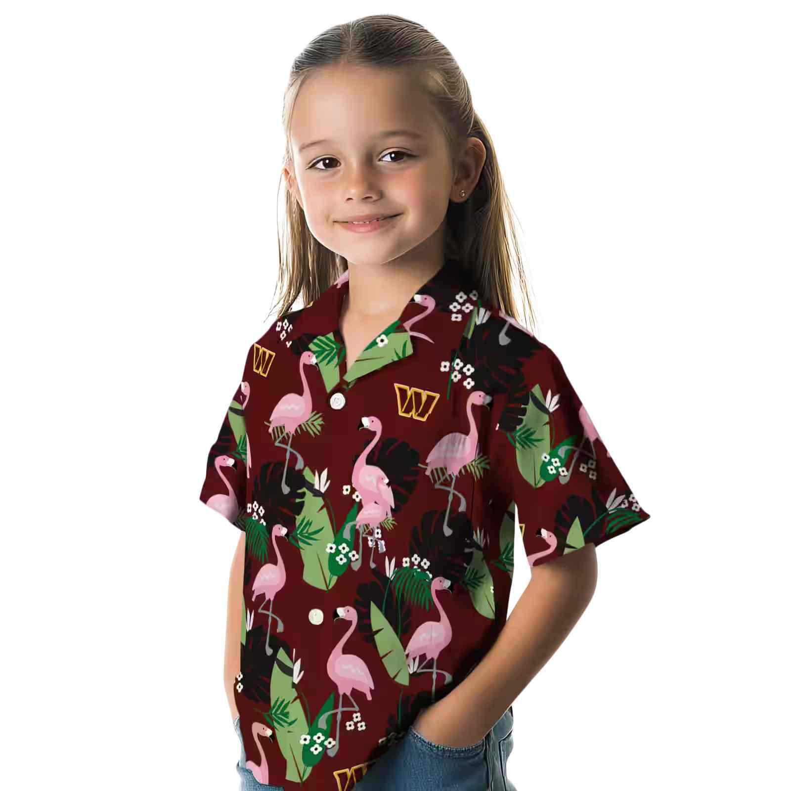 washington commanders flamingo leaf motif burgundy hawaiian shirt premium grade