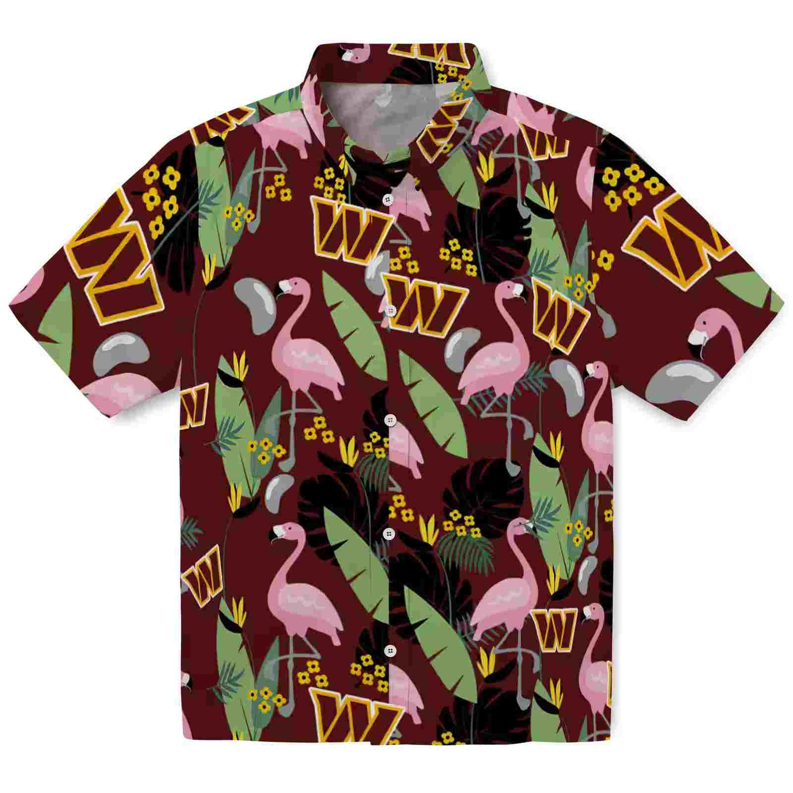 washington commanders flamingo leaves burgundy hawaiian shirt best selling