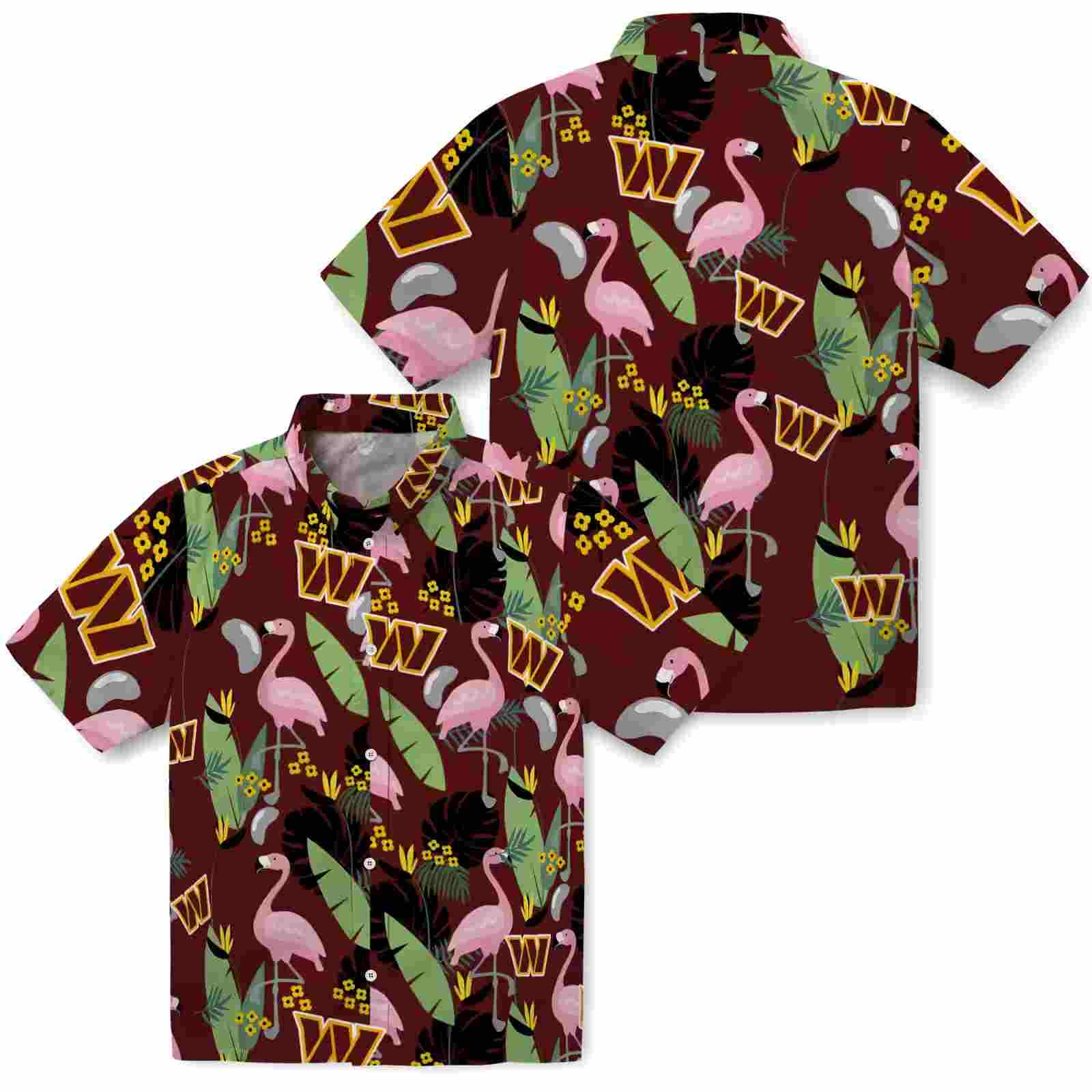 washington commanders flamingo leaves burgundy hawaiian shirt high quality