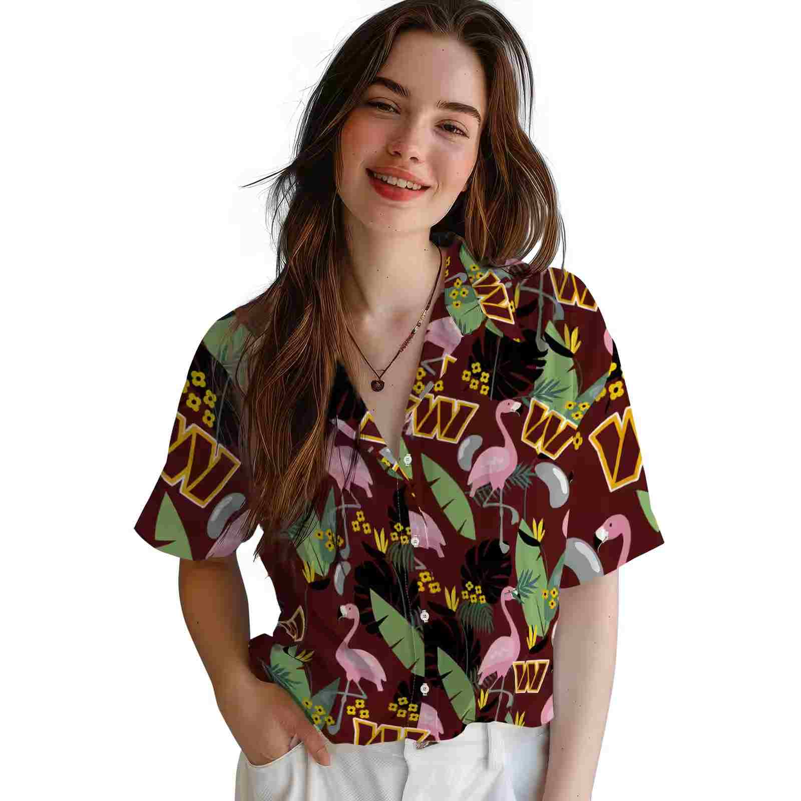 washington commanders flamingo leaves burgundy hawaiian shirt latest model