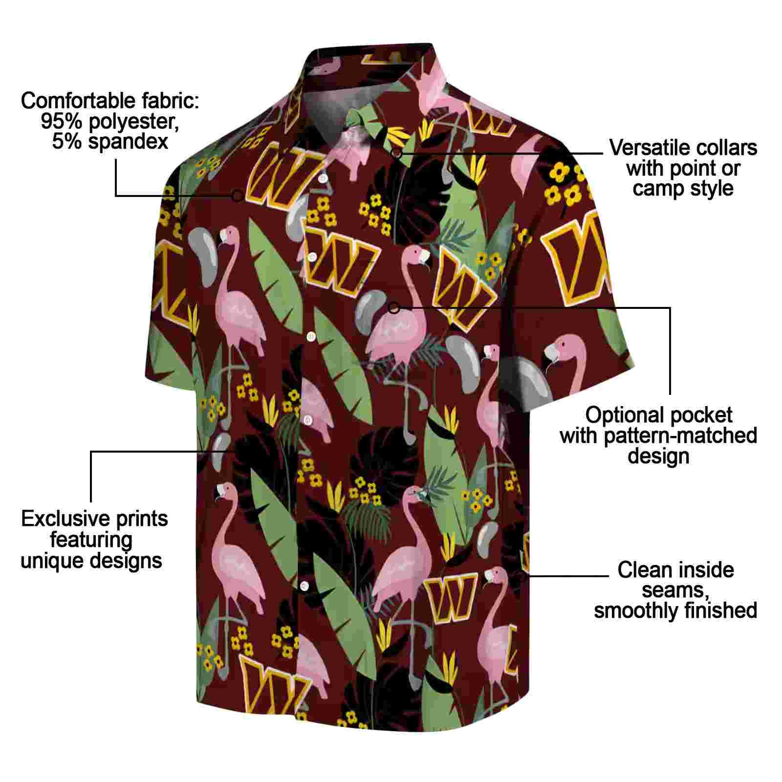 washington commanders flamingo leaves burgundy hawaiian shirt new arrival