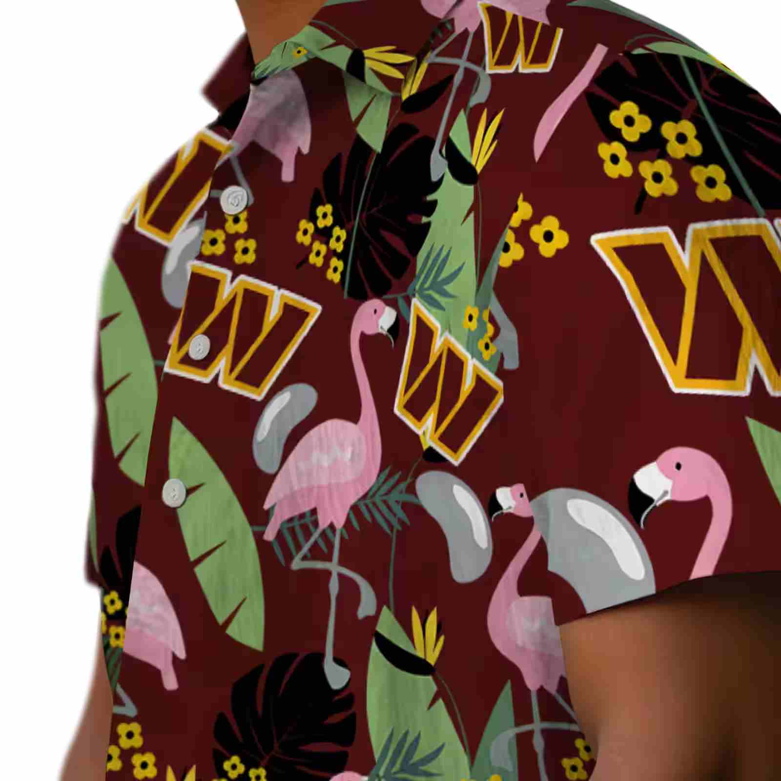 washington commanders flamingo leaves burgundy hawaiian shirt trendy