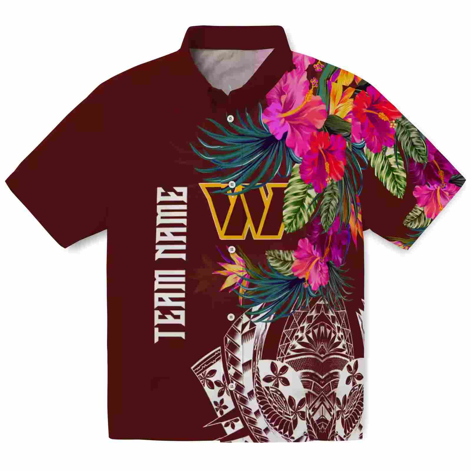 Washington Commanders Floral Polynesian Burgundy Hawaiian Shirt