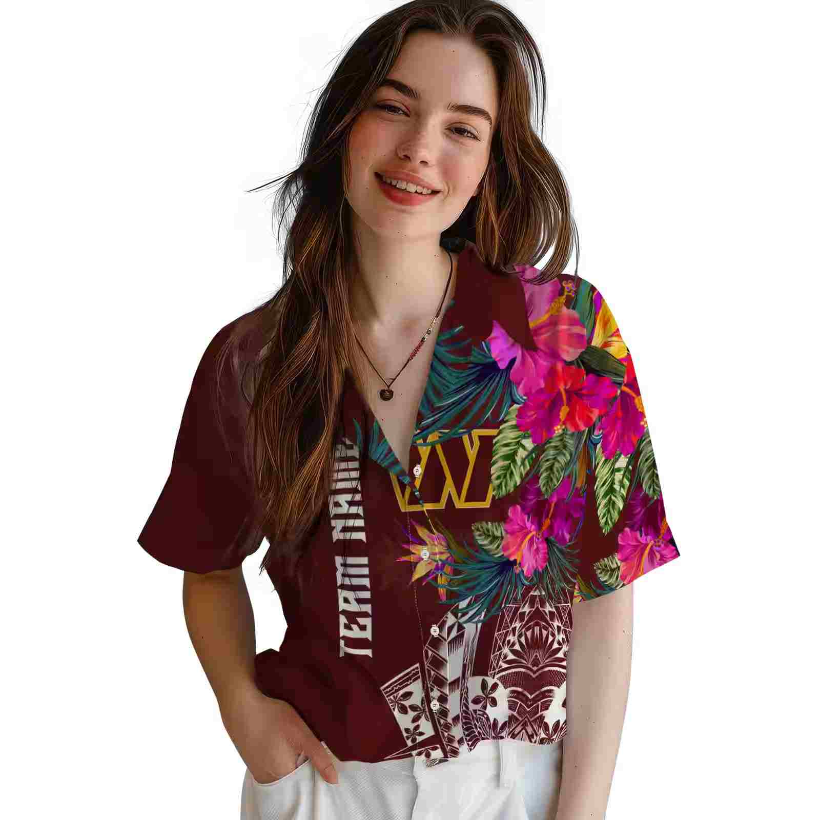 washington commanders floral polynesian burgundy hawaiian shirt latest model