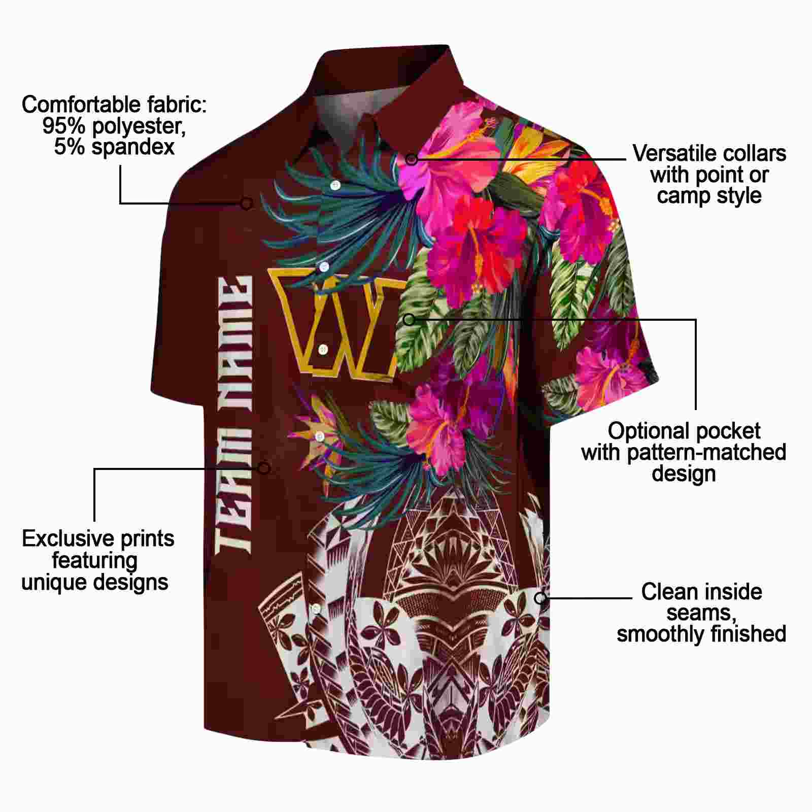 washington commanders floral polynesian burgundy hawaiian shirt new arrival