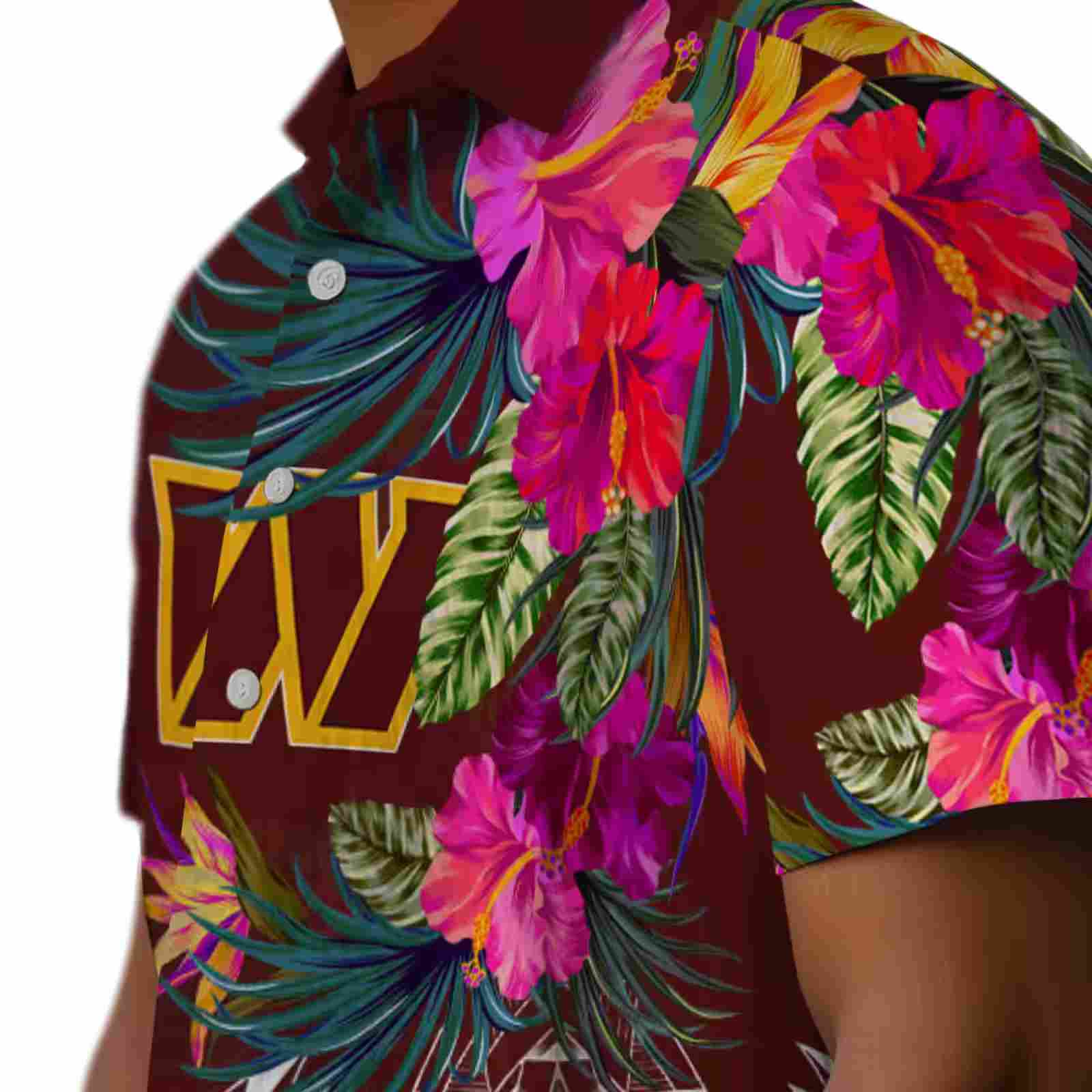 washington commanders floral polynesian burgundy hawaiian shirt trendy