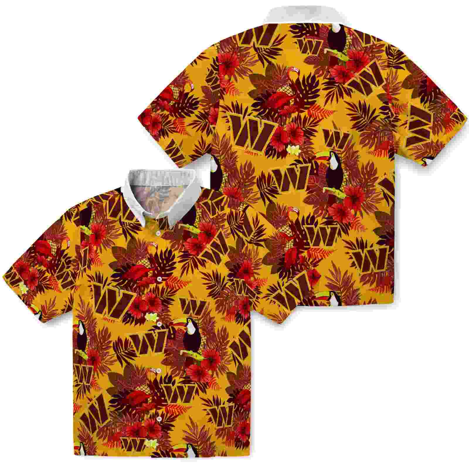 washington commanders floral toucan burgundy red hawaiian shirt high quality