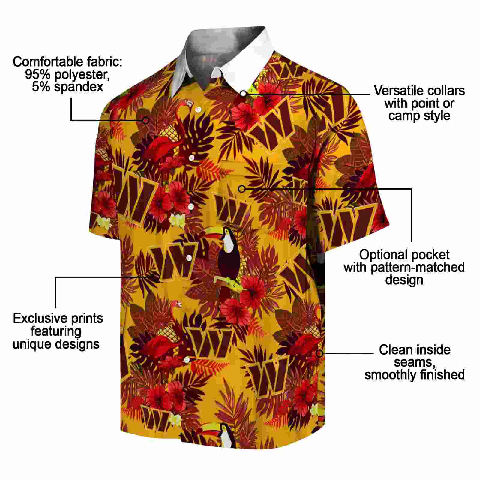 washington commanders floral toucan burgundy red hawaiian shirt new arrival