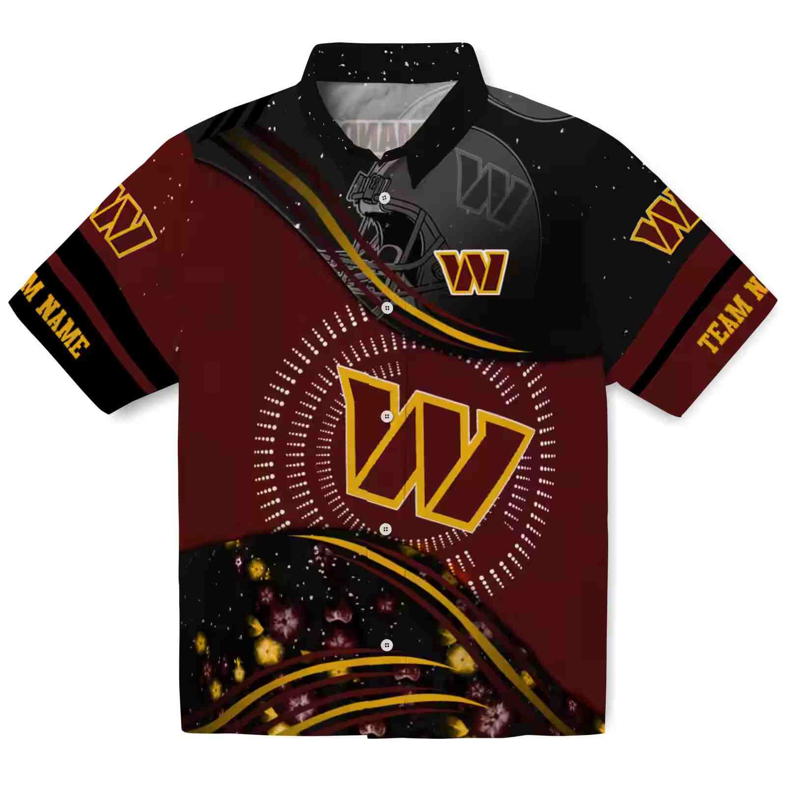 Washington Commanders Football Wave Burgundy Black Hawaiian Shirt