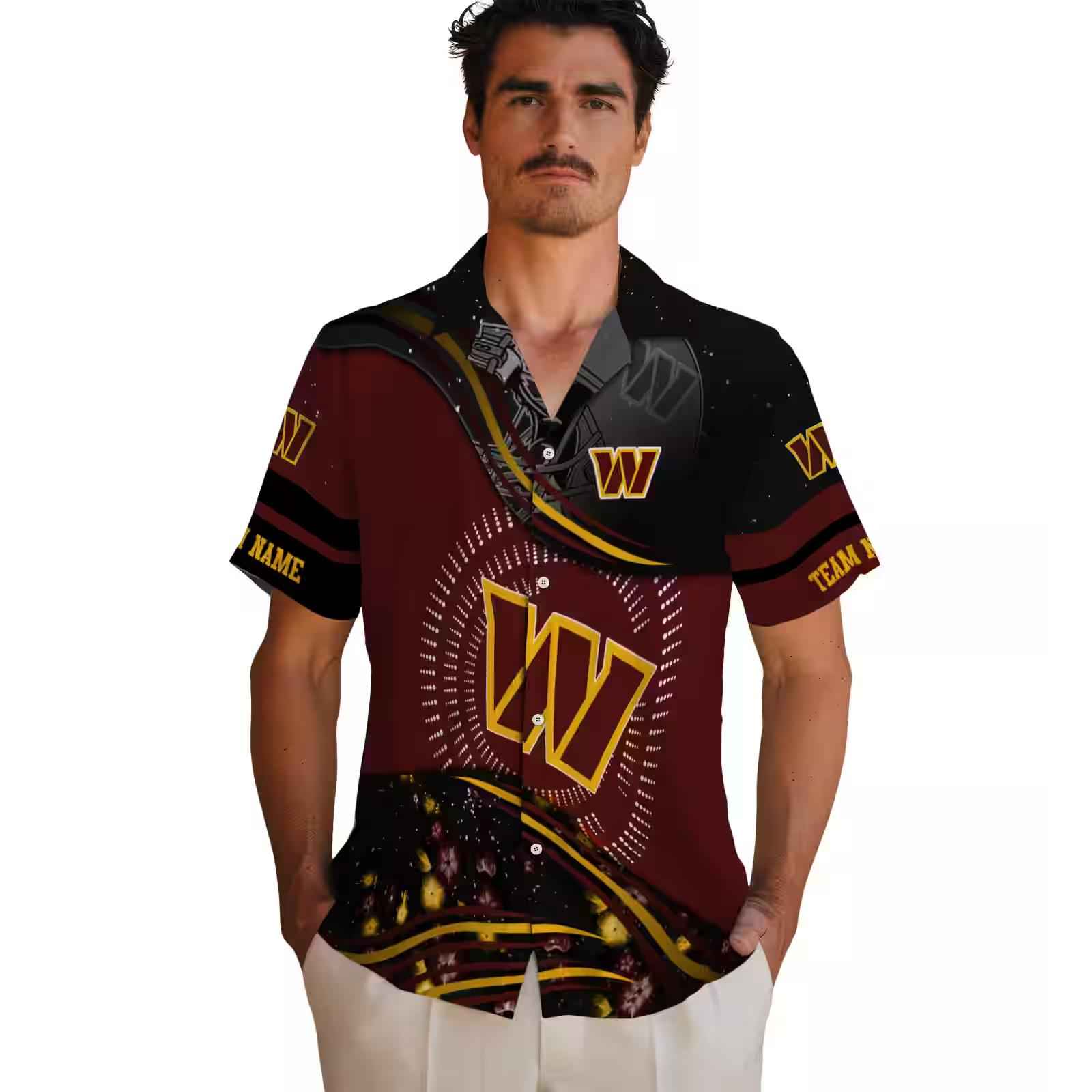 washington commanders football wave burgundy black hawaiian shirt fashion forward