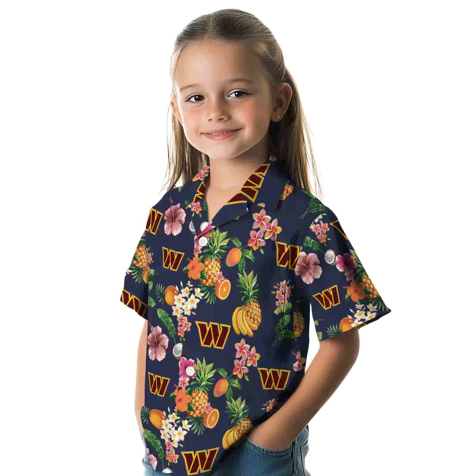 washington commanders hibiscus and fruit navy blue hawaiian shirt premium grade