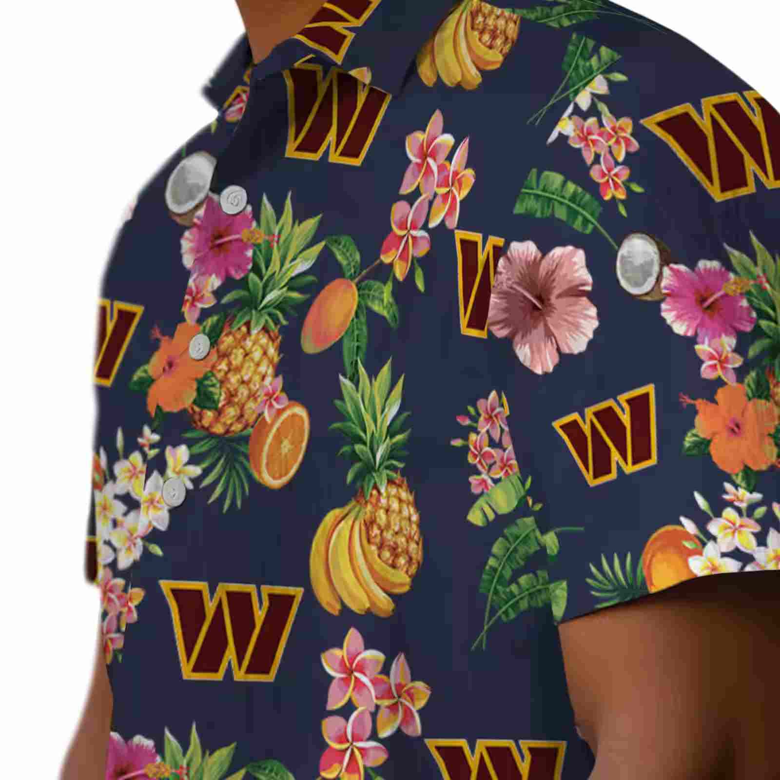 washington commanders hibiscus and fruit navy blue hawaiian shirt trendy