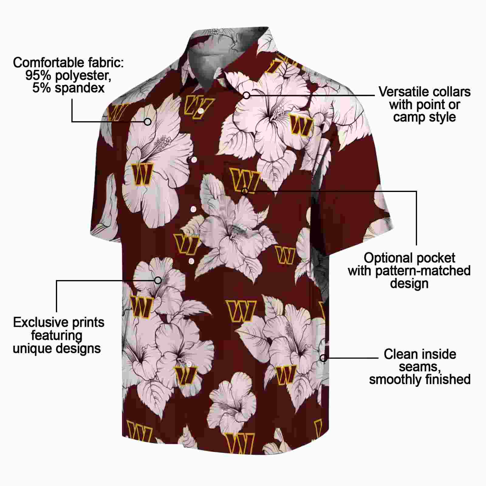 washington commanders hibiscus blooms burgundy white hawaiian shirt new arrival