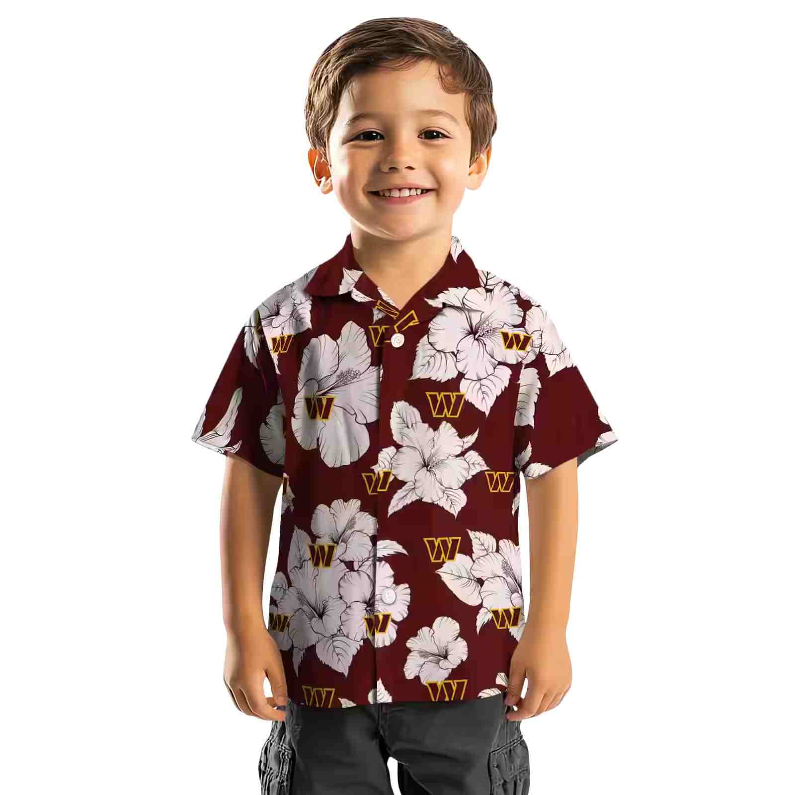 washington commanders hibiscus blooms burgundy white hawaiian shirt top rated