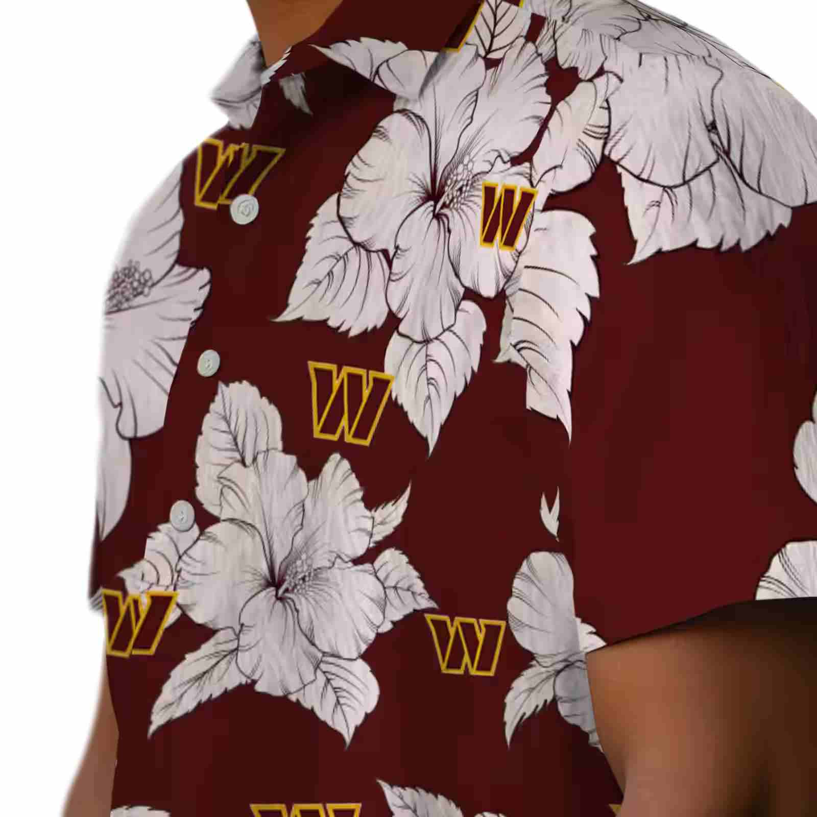 washington commanders hibiscus blooms burgundy white hawaiian shirt trendy