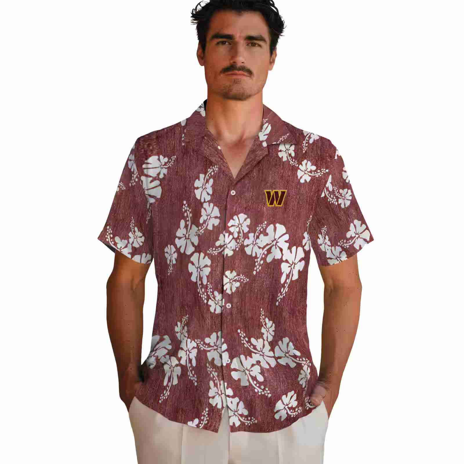 washington commanders hibiscus clusters burgundy hawaiian shirt fashion forward