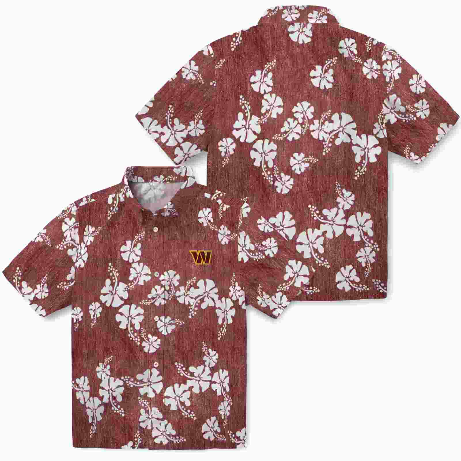 washington commanders hibiscus clusters burgundy hawaiian shirt high quality