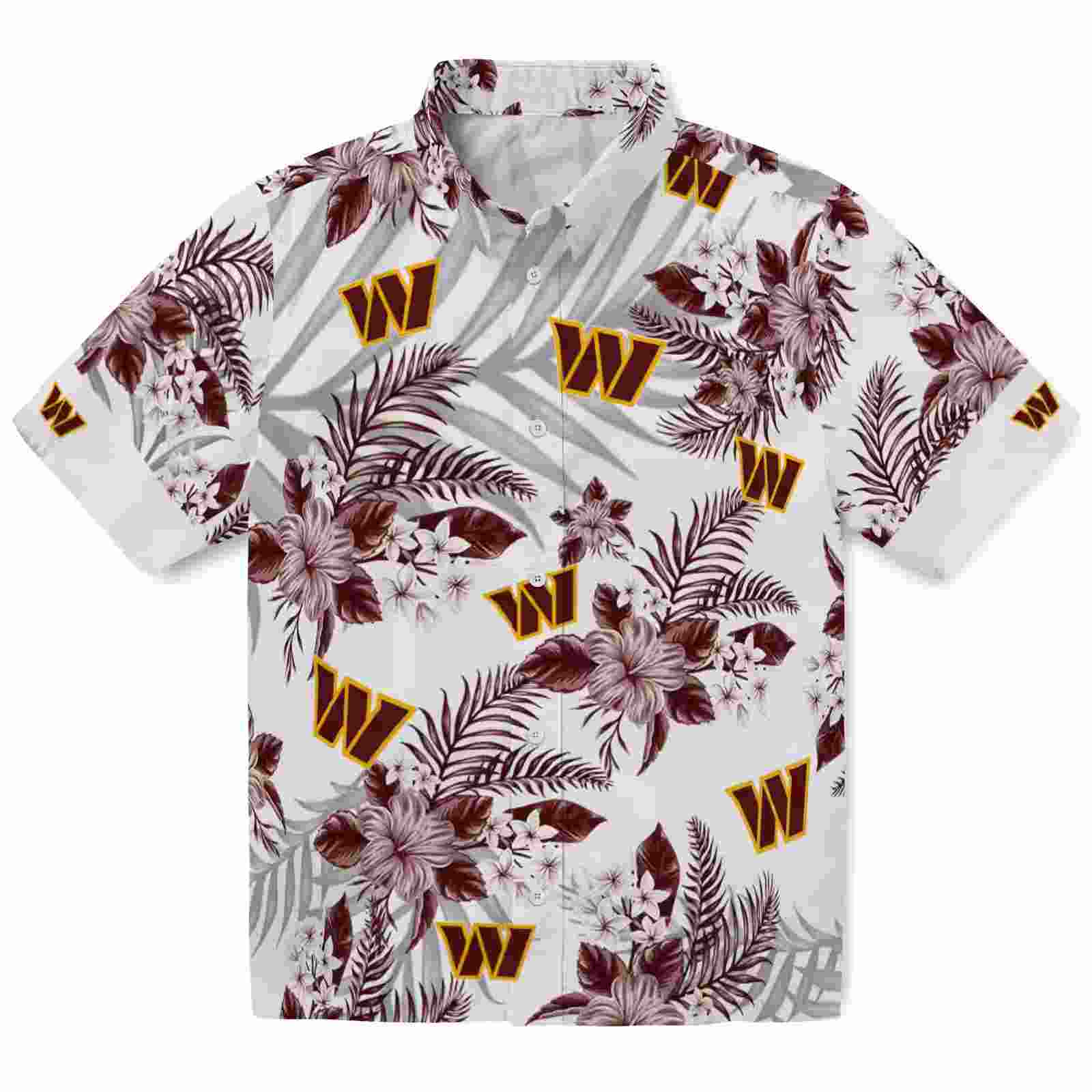 Washington Commanders Hibiscus Palm Leaves Burgundy White Hawaiian Shirt