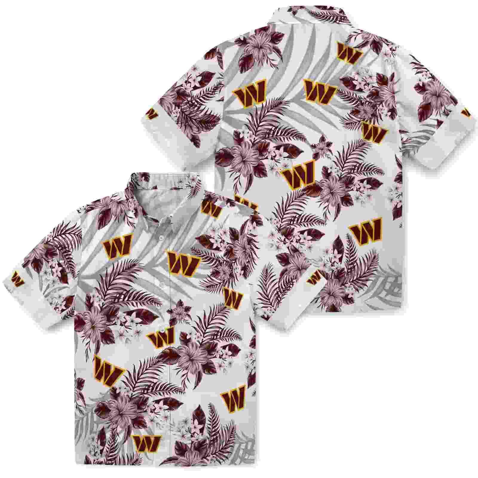 washington commanders hibiscus palm leaves burgundy white hawaiian shirt high quality