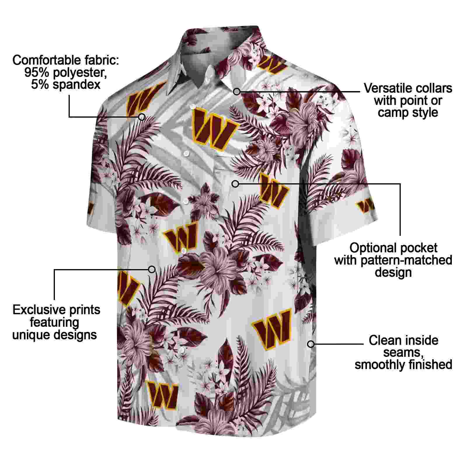 washington commanders hibiscus palm leaves burgundy white hawaiian shirt new arrival