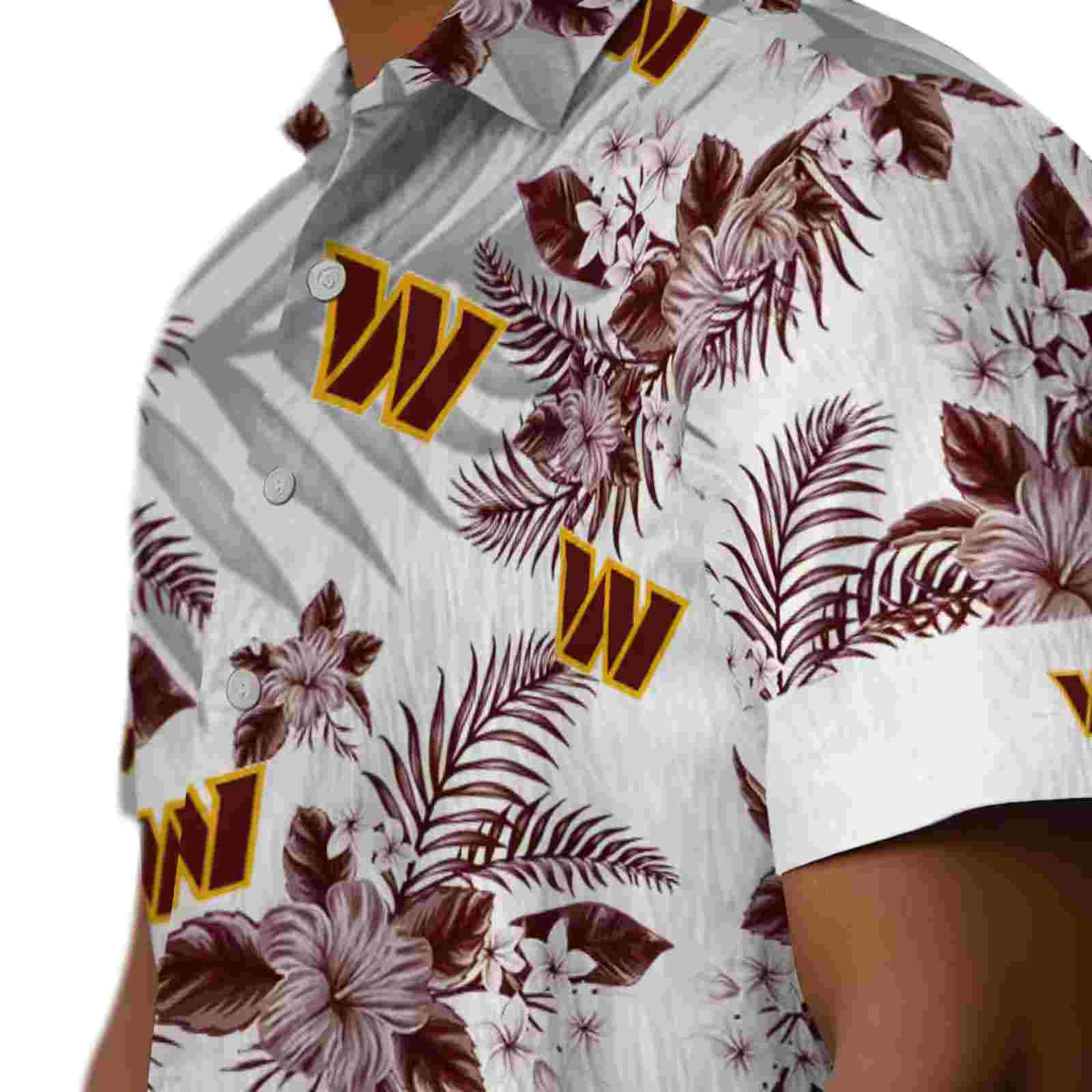 washington commanders hibiscus palm leaves burgundy white hawaiian shirt trendy