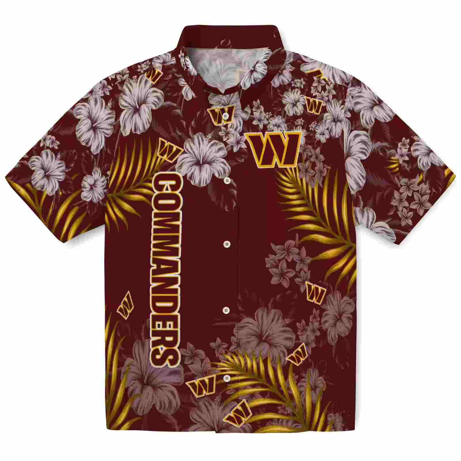 Washington Commanders Hibiscus Print Burgundy Hawaiian Shirt