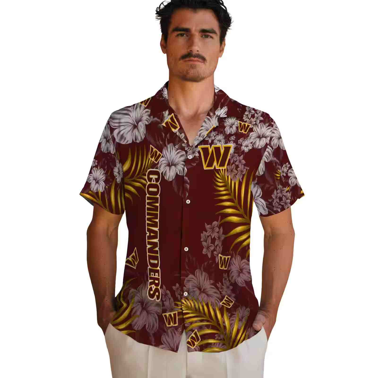 washington commanders hibiscus print burgundy hawaiian shirt fashion forward