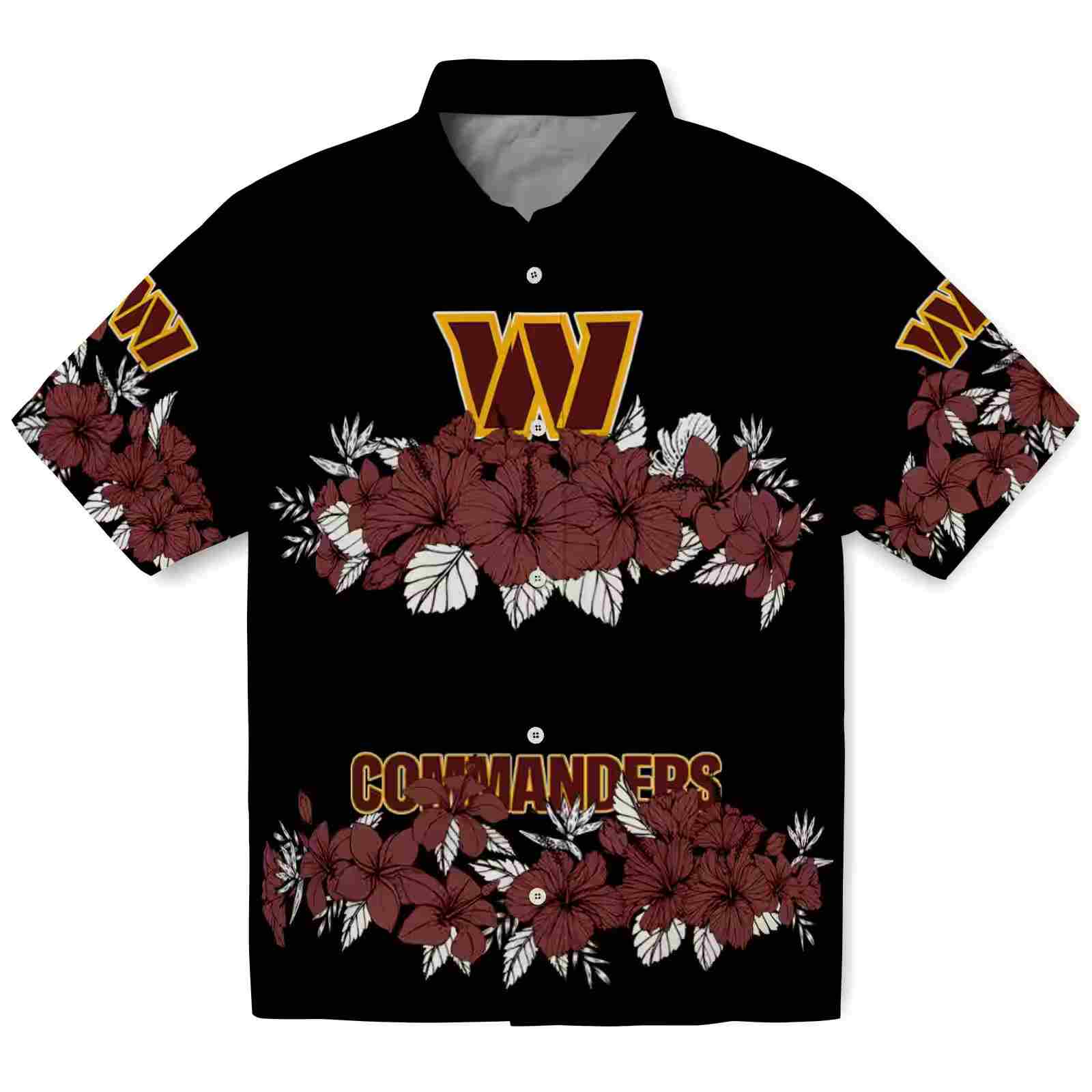 Washington Commanders Hibiscus Stripe Burgundy Black Hawaiian Shirt