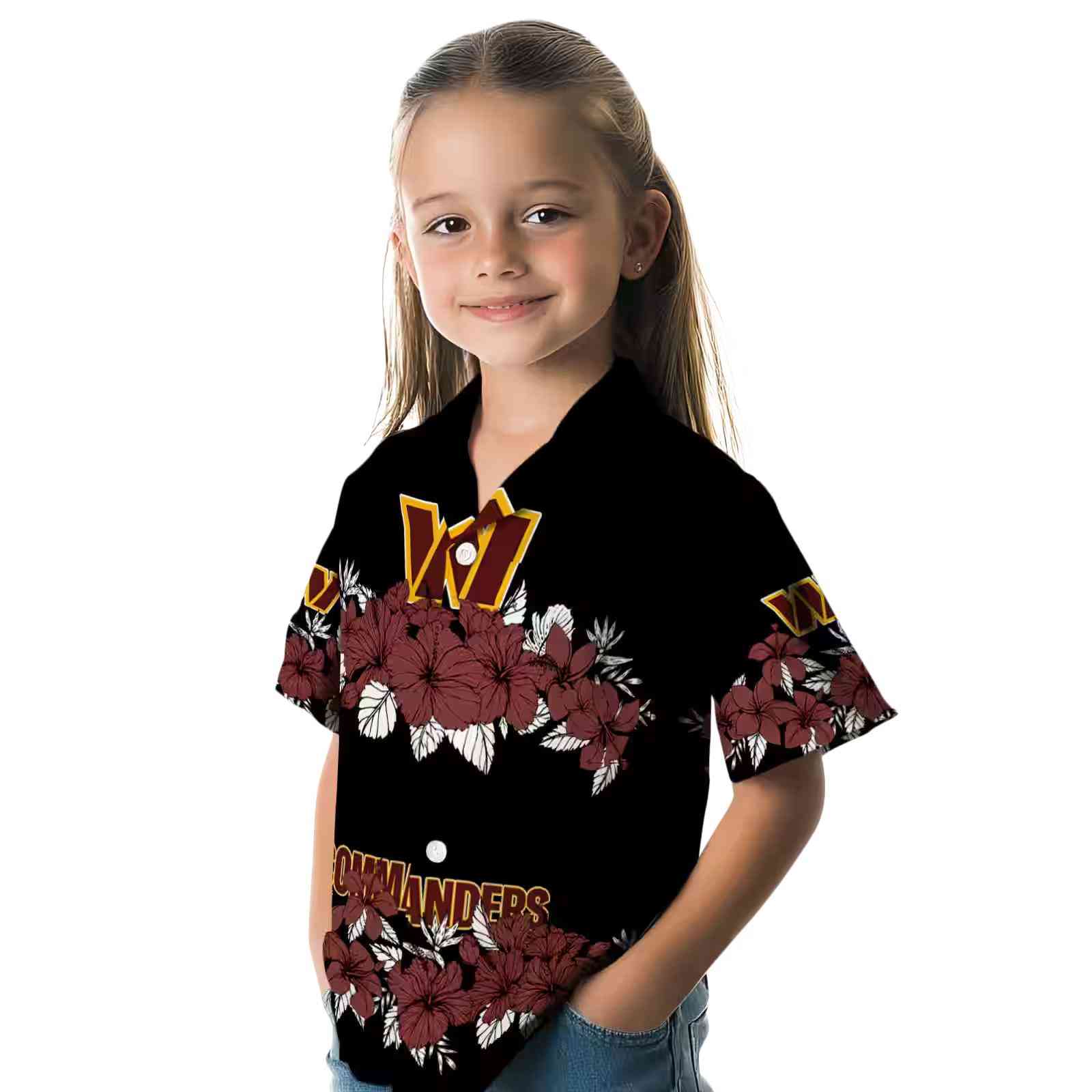 washington commanders hibiscus stripe burgundy black hawaiian shirt premium grade