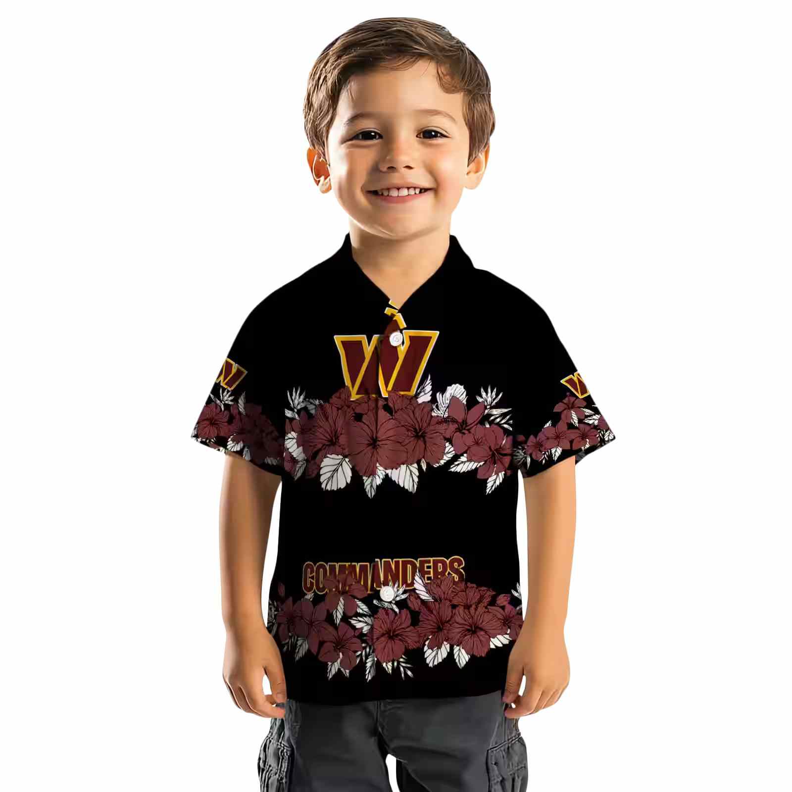 washington commanders hibiscus stripe burgundy black hawaiian shirt top rated