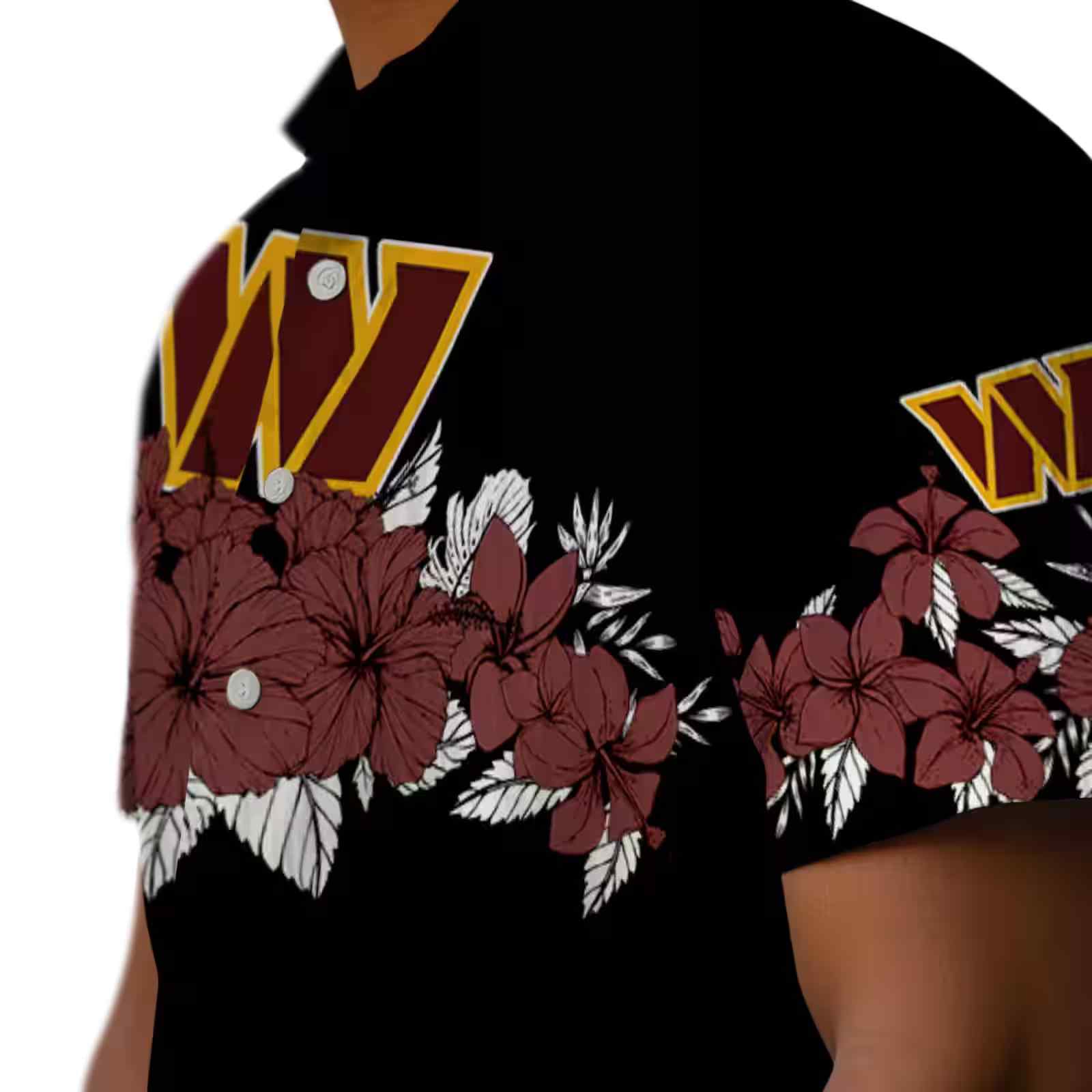 washington commanders hibiscus stripe burgundy black hawaiian shirt trendy