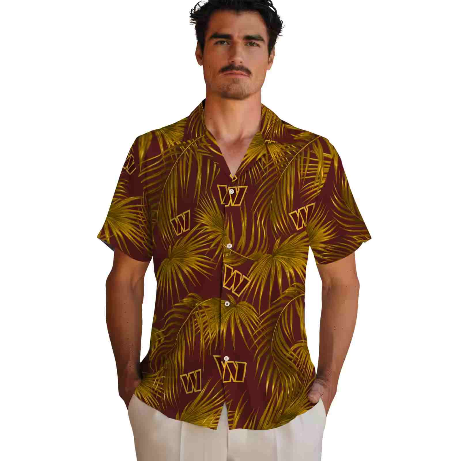 washington commanders leafy palms burgundy hawaiian shirt fashion forward