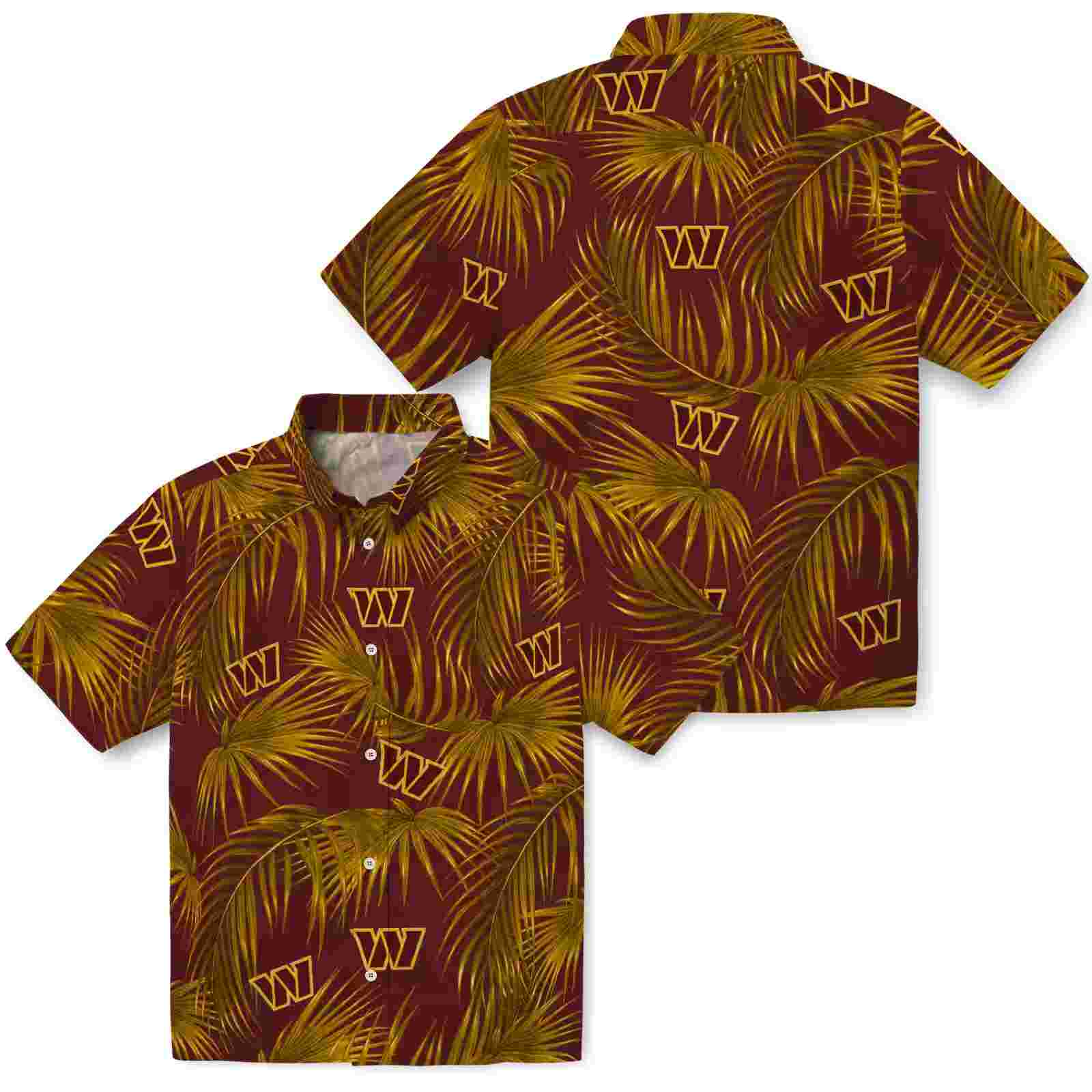 washington commanders leafy palms burgundy hawaiian shirt high quality