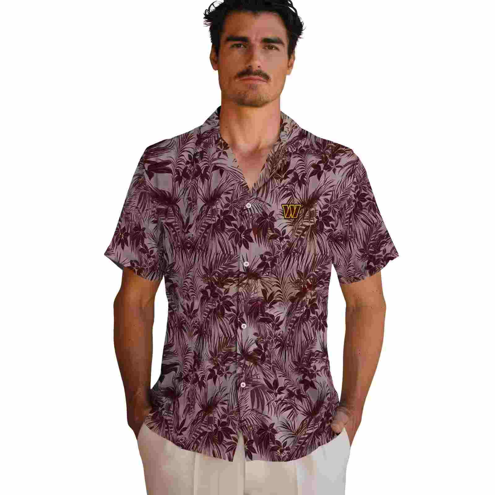 washington commanders leafy pattern burgundy hawaiian shirt fashion forward