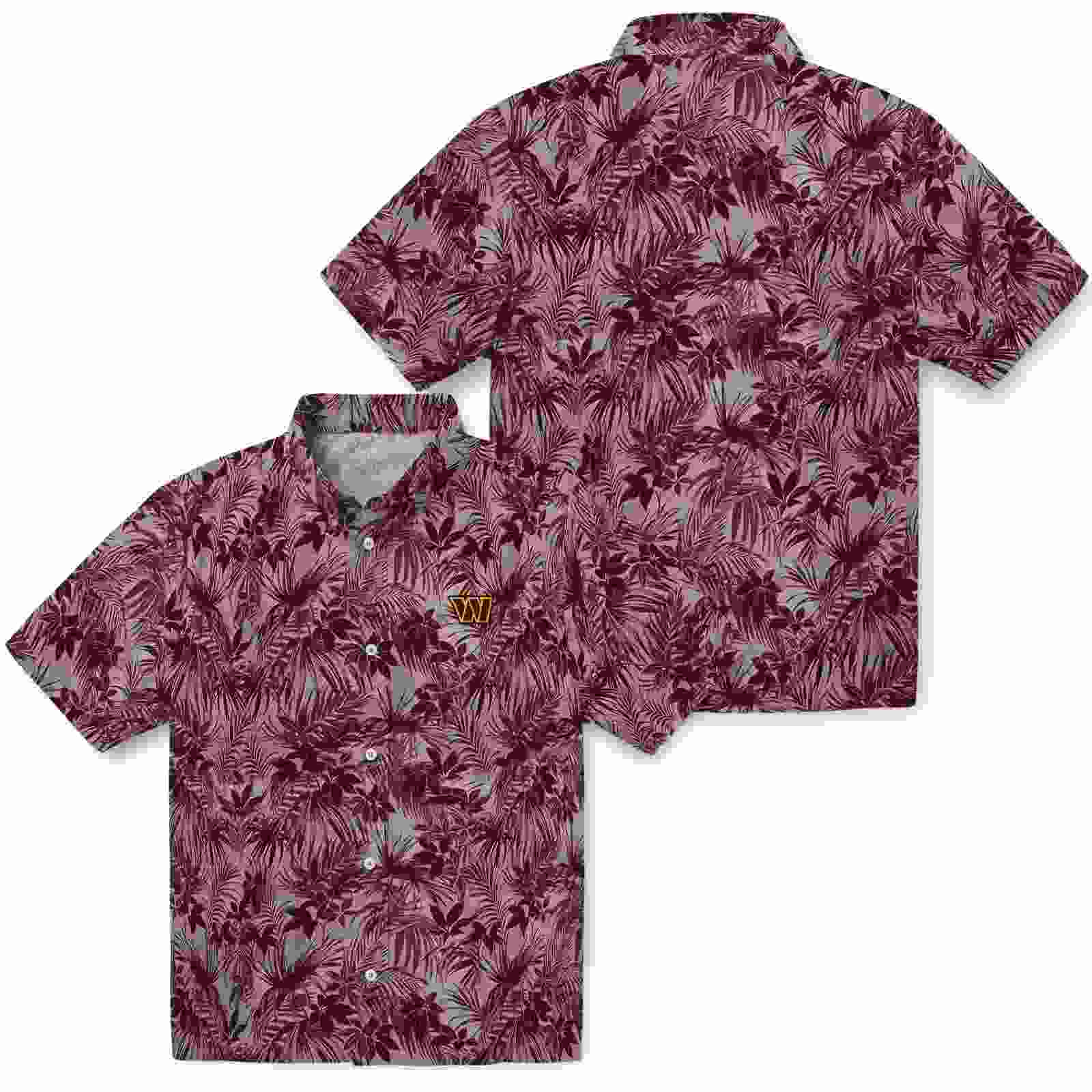 washington commanders leafy pattern burgundy hawaiian shirt high quality