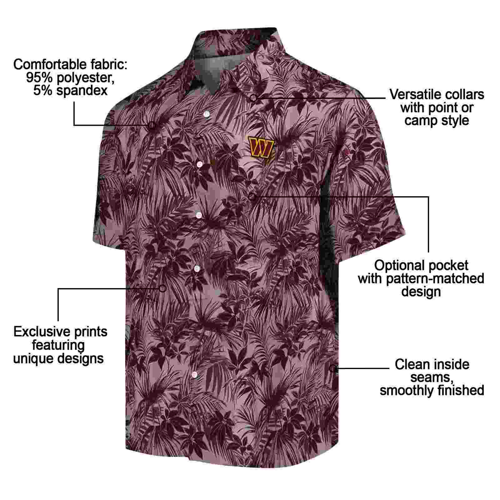 washington commanders leafy pattern burgundy hawaiian shirt new arrival