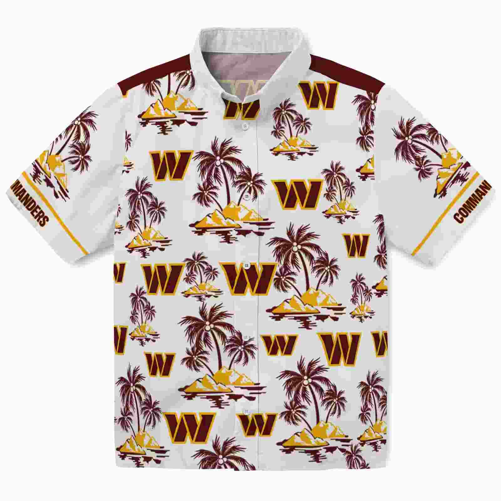 Washington Commanders Palm Island Print Burgundy White Hawaiian Shirt