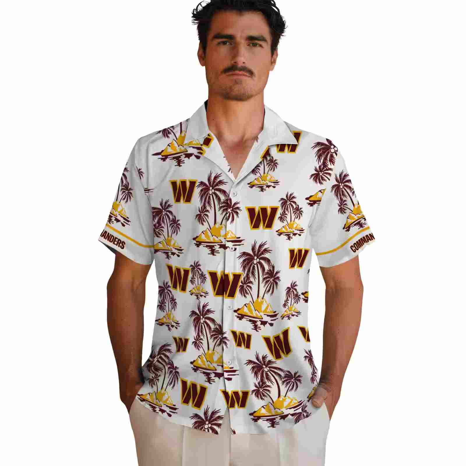 washington commanders palm island print burgundy white hawaiian shirt fashion forward