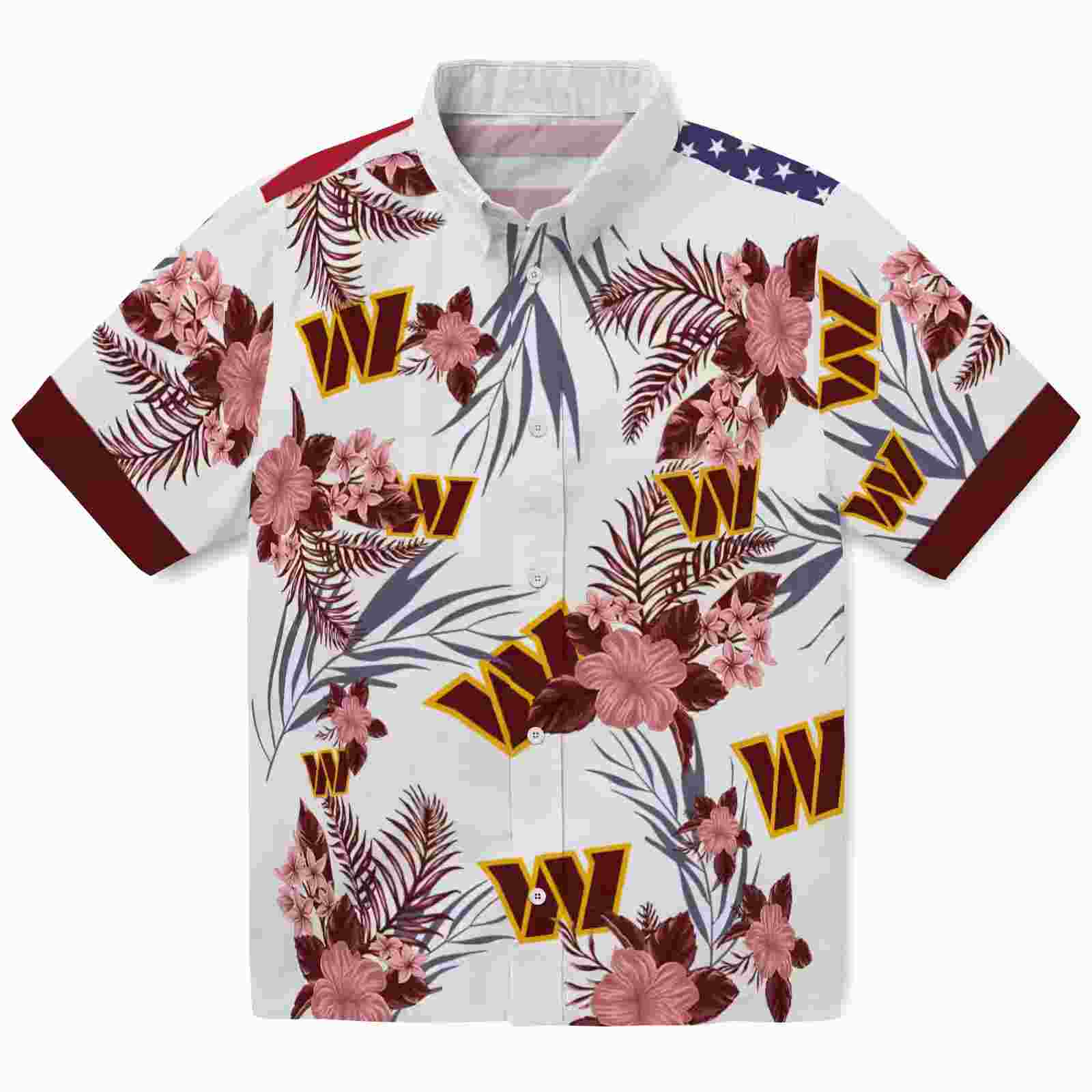 Washington Commanders Patriotic Hibiscus Design Burgundy White Hawaiian Shirt